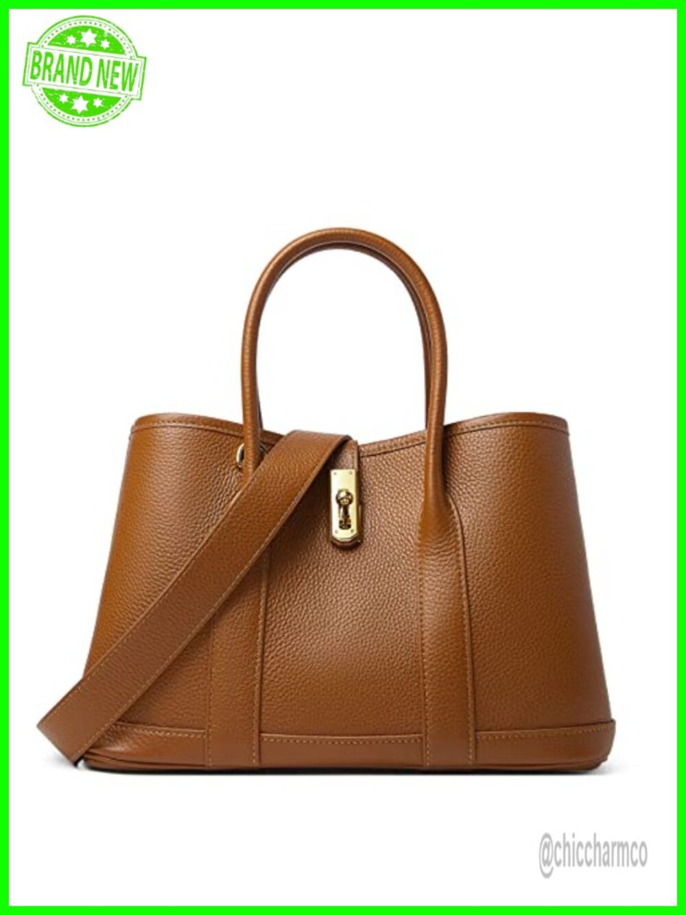 Full Grain Cowhide Pebble Leather Top Handle Satchel Tote Bag